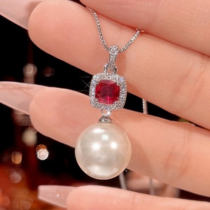 Fashion Eco-friendly Copper 14-12MM Zircon White Shell Pearl Bridal Pendant <b>Earrings</b> <b>Set</b> Jewelry <b>Set</b> for Timeless Wedding - Product Image 5