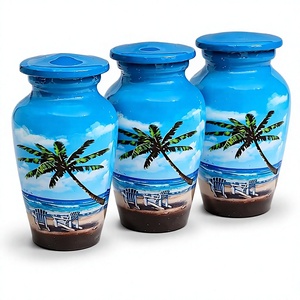 Urna Funeraria Azul con Diseño de Palmera Tropical para Cenizas de Adultos, Contenedor Conmemorativo Personalizable - Product Image 1