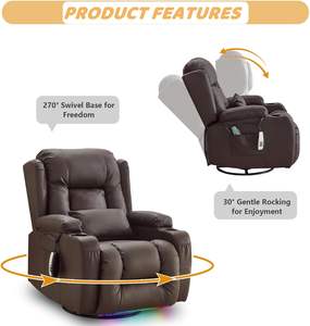 Sillón Reclinable Individual Moderno GlasFlength, Tapizado en Cuero Sintético Negro, con Masaje, Calefacción Eléctrica, Portavasos y USB - Product Image 5