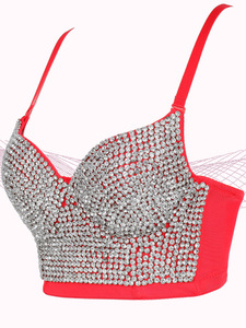 Débardeur Camisole Perlé pour Femme, Vêtement d'extérieur Transparent avec Détails Strass, Haut Corset Dos Nu Tendance - Product Image 5
