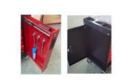 Chariot de rangement d'outils en acier rouge et noir, 7 tiroirs, armoire mobile avec roulettes et porte latérale verrouillable, capacité de charge de 300 kg pour garage