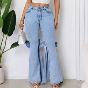 กางเกงยีนส์ทรงขาบานแบบวินเทจสำหรับผู้หญิงไซส์ใหญ่  ทรงเข้ารูป  ตัดเย็บแบบบูทคัท - Product Image 1