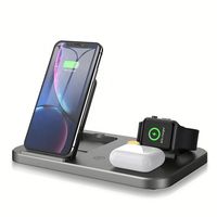 Chargeur sans fil 3 en 1 en plastique avec veilleuse et port USB, station de charge nécessitant un adaptateur QC 3.0