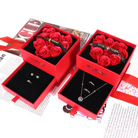 AYOYO Saint-Valentin 9 Roses séchées préservées LED Boîte artisanale pour fenêtre Qixi Boîtes cadeaux dorées personnalisées pour la Saint-Valentin