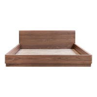 Cadre de lit en bois massif japonais à plateforme basse, taille Queen ou King, avec tête de lit, pour chambre à coucher moderne
