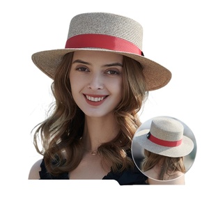 Chic cổ điển giấy mũ rơm với ruy băng màu đỏ phong cách thoáng khí cho mùa hè các sự kiện ngoài trời du lịch & bên hoặc trang phục giản dị - Product Image 1