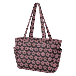 Sac fourre-tout matelassé en polyester pour femme, motif fleur de hau rose hawaïenne, réutilisable, grand format, avec fermeture éclair et logo personnalisé imprimé - Product Image 2