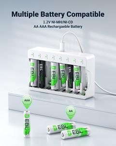 Piles rechargeables AA EBL, lot de 8, Ni-MH 2800mAh, et chargeur de piles USB individuel 8 emplacements AA AAA pour caméscope - Product Image 4
