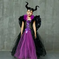 Disfraz de maléfica para niños, disfraz de película de Halloween con alas negras