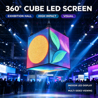 Layar LED Kubus 3D OEM IP65 untuk Luar Ruangan, Video Wall Warna Penuh 360 Derajat untuk Iklan di Pusat Perbelanjaan