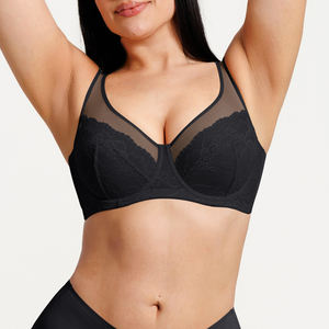 حمالة صدر نسائية بالجملة، مسامية، بدون خياطة، رفيعة، رافعة للصدر، مقللة للحجم، بتغطية كاملة، غير مبطنة، دانتيل شبكي، دعم جانبي، سلك داعم، ظهر أملس - Product Image 5