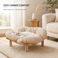 Lit surélevé pour animaux de compagnie en forme de fleur avec pieds en bois, coussin en velours côtelé motif trèfle, centre profond et cadre surélevé, pour intérieur, vente en gros