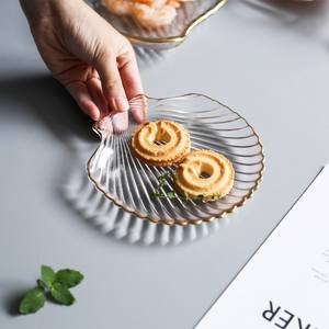 Stile nordico in stile pentagramma conchiglia design Gold bordo lastra di vetro per vassoio decorativo gioielli espositore piatto di frutta - Product Image 4