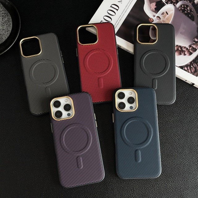 Business TPU PC Carbon Fiber Magnetic Mobile Phone case for iPhone 13 14 15 16 Pro Max Electroplate Lens Design Protect Cover