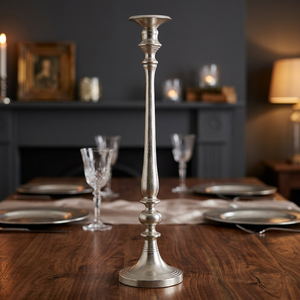 Porte-bougie de Noël d'intérieur en aluminium argenté, fait main, de luxe, 1 couleur, gaufré, décoration d'intérieur, Chaman India - Product Image 3