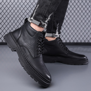 Bottes d'hiver en cuir pour hommes, style Martin, à bout rond, à lacets, avec doublure en fourrure, antidérapantes, chaussures décontractées pour l'extérieur - Product Image 4