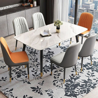 Ensemble de table à manger moderne italienne minimaliste avec plateau en marbre et pieds en métal, réglable, style simple et luxueux, rectangulaire, pour hôtel