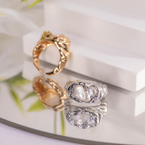 Dreamshow Fashion Jewelry <b>Rings</b> Irregular Lava Style Silver 18K Gold Plated Natural Mother-of-<b>Pearl</b> Unisex Daily Wear - Product Image 1