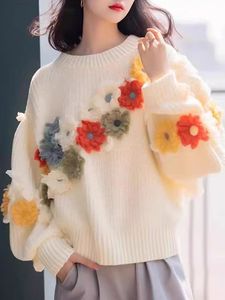 Maglione carino in stile dolce primavera e autunno con Design a fiori bianchi - Product Image 4