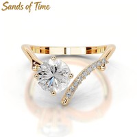 Bague ouverte ajustable en argent sterling 925 avec moissanite taille ronde Chevron moderne, production sur mesure pour femmes