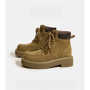 Botines Retro de Ante Caqui para Mujer 2026, con Cordones, Costuras en Contraste, Plataforma Gruesa de Goma, Botas Cortas Casuales para el Trabajo - Product Image 6