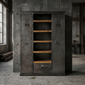 Industrial Vintage Farmhouse 2-Door Adjustable Iron Metal Storage Cabinet 5 Shelves 4 Compartments Black Rusty Finish Bedroom - Product Image 2