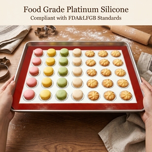 Fabrik-OEM Silikon-Macaron-Backmatte mit rotem Rand und Skalenkreisen, kundenspezifische glasfaserverstärkte Antihaft-Ofenmatte - Product Image 5