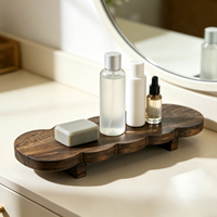 Plateau de service ovale en bois, plateau décoratif en bois à bords ondulés, plateau long surélevé, porte-savon en bois