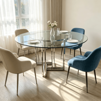Table à manger ronde en verre trempé de luxe moderne, base en acier inoxydable, meubles de salle à manger pour la maison, l'hôtel, le restaurant