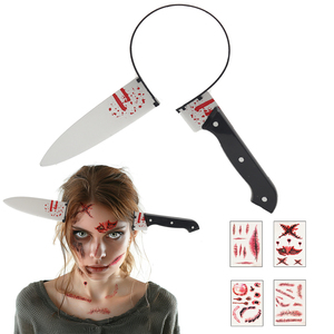 6 adet cadılar bayramı kafa yara dövme seti sahte bıçak kafa korkunç kostüm aksesuarları Cosplay parti için - Product Image 2