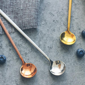 Cuchara de Postre de Acero Inoxidable 304 Estilo Europeo, Cuchara Larga para Café, Cuchara Redonda para Fruta y Yogur, Color Sólido - Product Image 3