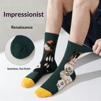 Chaussettes ras du cou tricotées pour femme, motif peinture à l'huile rétro, tendance automne-hiver, style Renaissance, art français, coton, pour étudiants et littéraires
