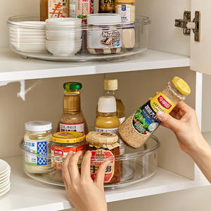 Étagère à épices <span class=keywords><strong>rotative</strong></span> de <span class=keywords><strong>cuisine</strong></span> exquise Transparent rond PET et boîte de rangement d'assaisonnement en plastique porte-accessoires - Product Image 3