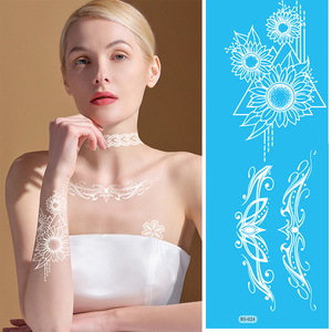 Autocollant de tatouage temporaire en dentelle blanche, motif de mariage, style henné, pour femmes et adolescentes, usage professionnel - Product Image 1