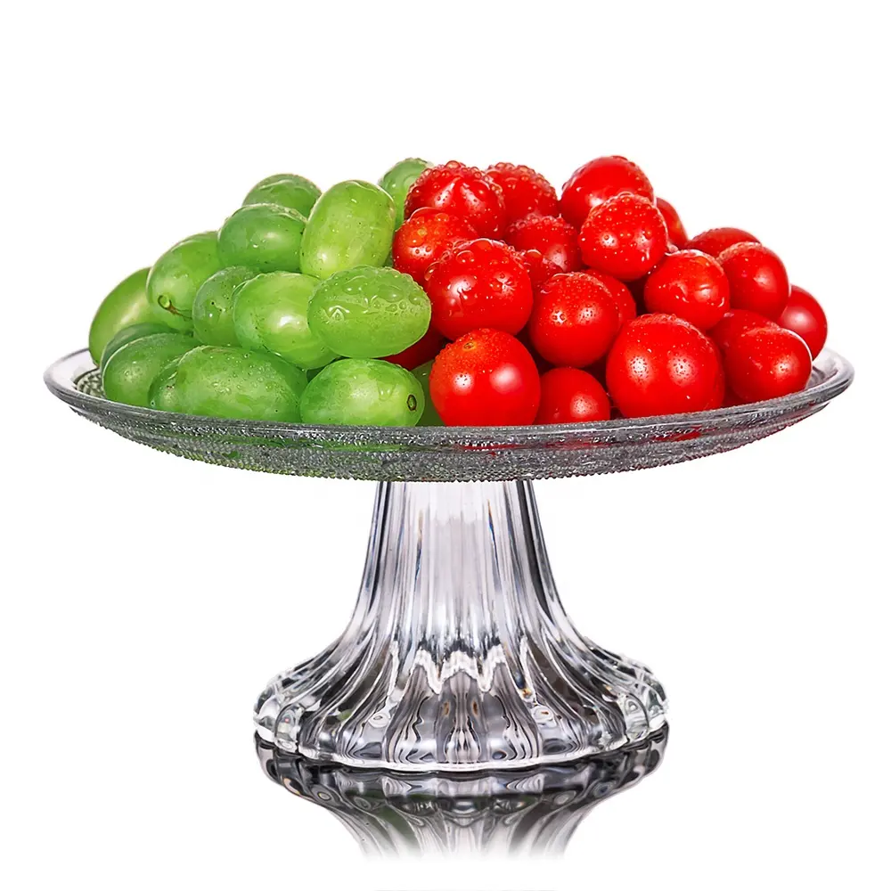 Plato alto de vidrio con patrón en relieve para cocina, plato de vidrio transparente para fruta seca, postre, pastel, Juego de 4