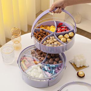 Round Transparent Snack Box Purple With Inner Grid Clip On Lid Food Storage Container For Party Desktop Use - Product Image 3