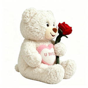 Ours en peluche blanc personnalisé, ours en peluche, ours en peluche avec rose, ours en peluche blanc doux - Product Image 2