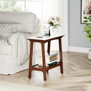 Retro Reddish Brown Narrow Side Table with Storage <b>Shelf</b> Small End Table for Living Room Entryway - Product Image 2