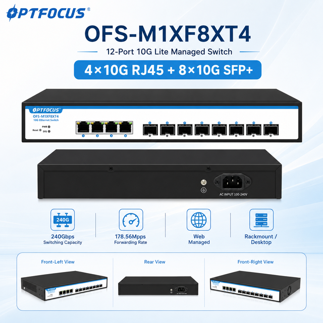 4 Port 10G RJ45 8 Port 10G SFP+ Lite Managed Switch Web VLAN QoS Rackmount
