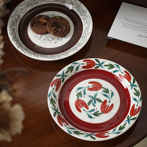 Plato <span class=keywords><strong>de</strong></span> Presentación FENN para Desayuno Francés, Diseño Floral Retro <span class=keywords><strong>de</strong></span> Cerámica, Plato Italiano para Pasta, con Patrón Esmaltado, para Bodas - Product Image 1