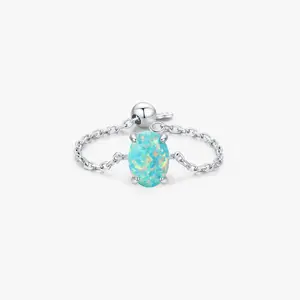 INS Hot Fashion Pure Sterling Silber Quadrat Grün Opal Stein Verstellbare Fingerringe für Frauen Mädchen Schmuck