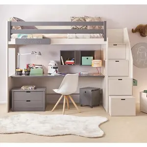 NOVA 20BWB003定制青年卧室家具套装现代设计3合1儿童双层床学习桌带储物柜楼梯