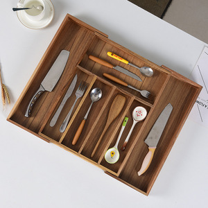Solid Wood Divided Cutlery <b>Storage</b> <b>Box</b> Rectangular <b>Kitchen</b> Drawer Organizer Tableware Tray Space Saving - Product Image 1