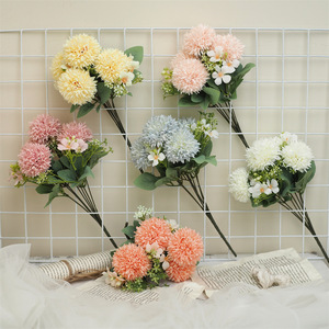 Spring <b>Artificial</b> Dandelion Ball Bouquet 7 Fork <b>Hydrangea</b> Chrysanthemum Single Stem Flower Desktop Decor Accessories - Product Image 4