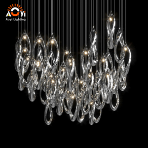 Lustre artistique effet miroir, grand luminaire suspendu en boucle torsadée pour plafond haut, salon, hôtel, projet - Product Image 2
