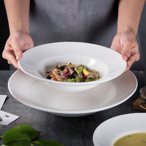 Ensemble d'assiettes en céramique de style européen, assiettes rondes à rebord profond en porcelaine, assiettes à pâtes, bols à salade, sans plomb, qualité alimentaire, vente en gros pour restaurants - Product Image 2