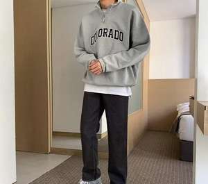 Vente en gros de sweats à capuche pour hommes de haute qualité lettre impression sport col montant sweats à capuche demi-fermeture éclair taille <span class=keywords><strong>EUR</strong></span> surdimensionnée - Product Image 3