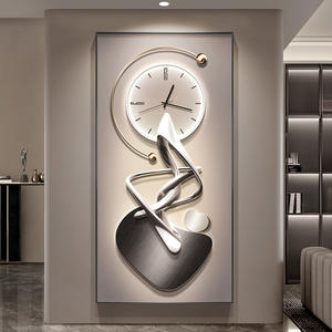 Horloge murale moderne de luxe en diamant, toile d'art, cadres en porcelaine cristalline, horloge abstraite avec peintures de paysages lumineux - Product Image 3