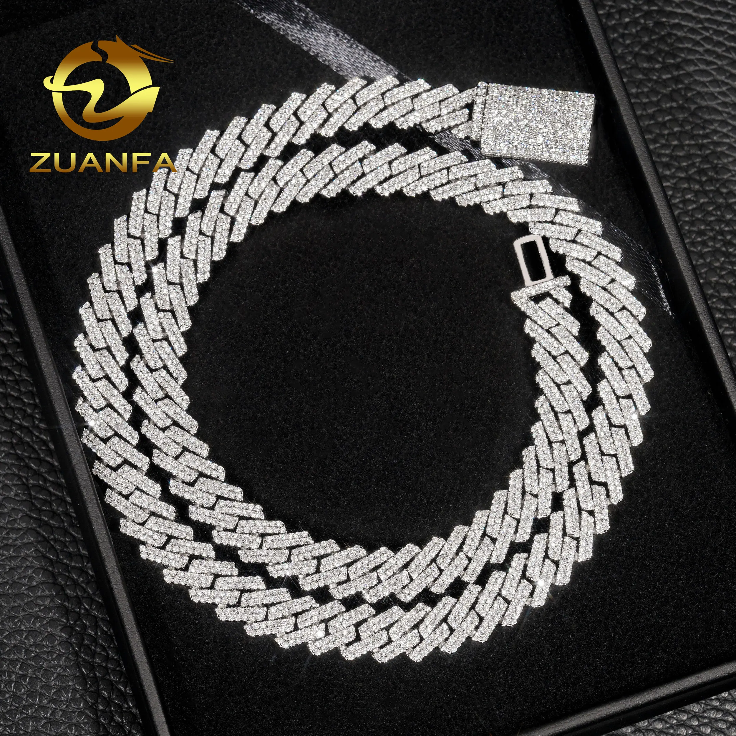 13MM Width Fine Jewelry Men Necklace Sterling Silver 925 Iced Out Moissanite Hip Hop Iced Out Cuban Link Chain