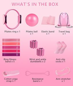 Kit d'équipement de fitness à domicile pour Pilates : Mini ballon de yoga, Cercle magique de Pilates, Anneau de Pilates, Bande de résistance élastique légère - Product Image 6